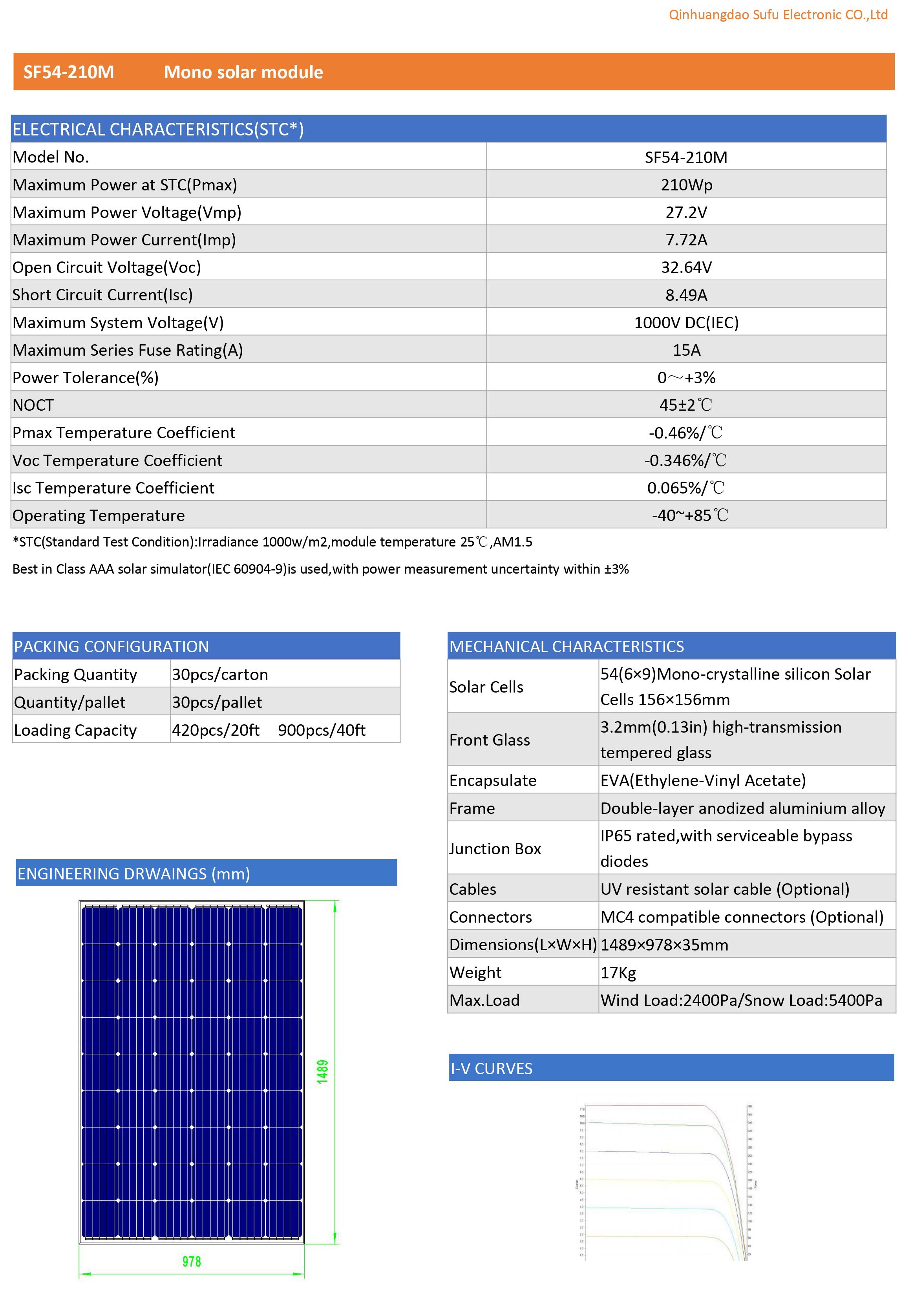 SF54-210M solar panel